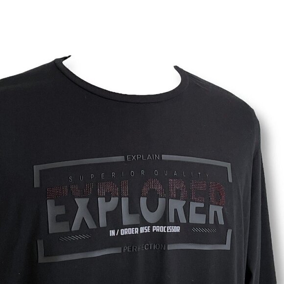 Renaur Mens Black Long Sleeve Explorer Tee Sz 2XL Textured Ribber Graphic Tshirt - Picture 5 of 8